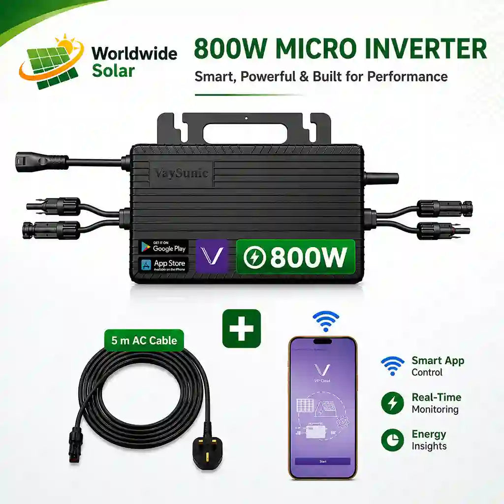 VaySunic VM800WE-P2 800 W Solar Microinverter with 5 m UK Plug-and-Play Cable