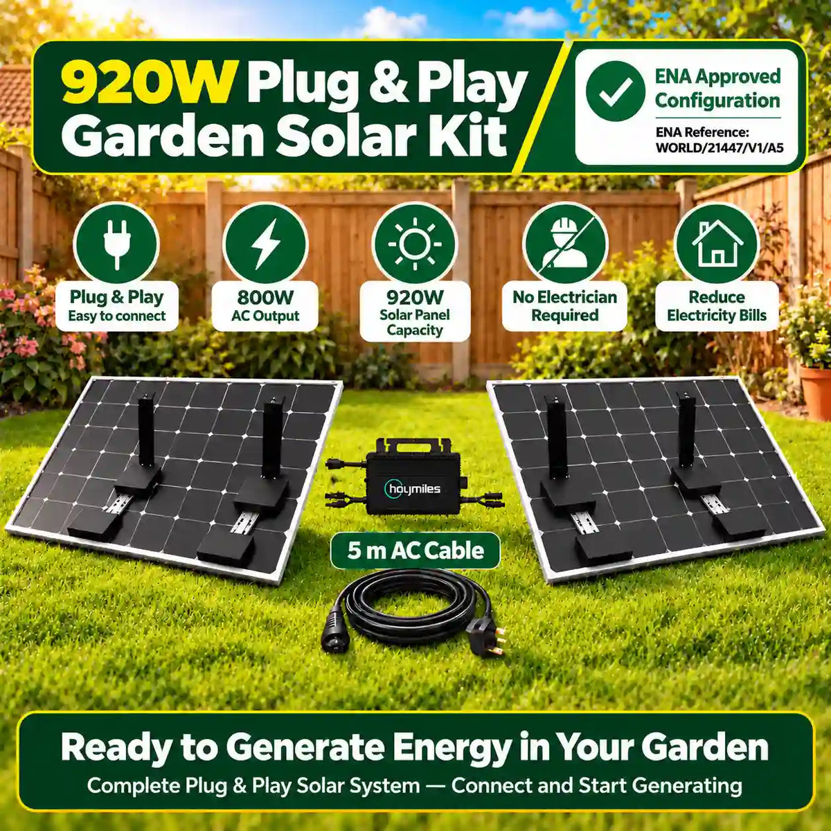 Plug & Play 800W Garden Solar System + 2 × 460W Panels + HMS-800-2WB + Mounts