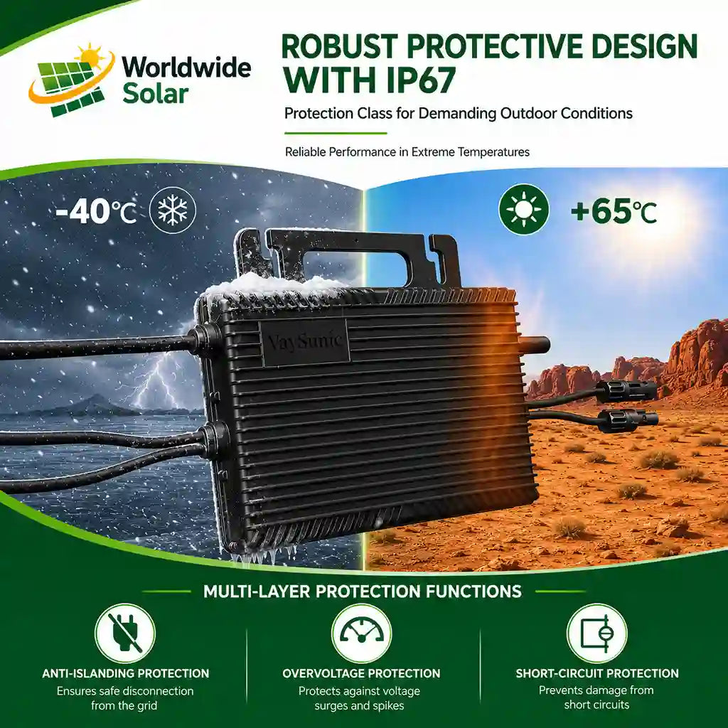 VaySunic VM800WE-P2 800 W Solar Microinverter with 5 m UK Plug-and-Play Cable