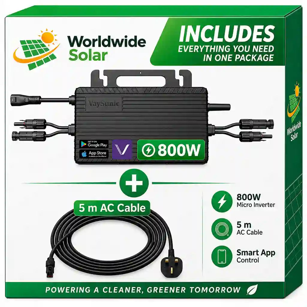 VaySunic VM800WE-P2 800 W Solar Microinverter with 5 m UK Plug-and-Play Cable