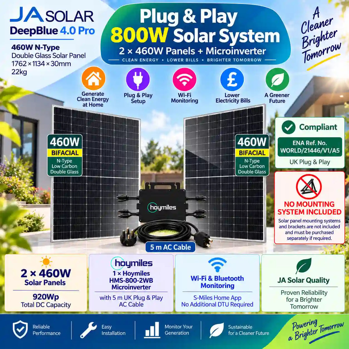 Plug & Play 800W Solar System with 2 × 460W Panels + Microinverter