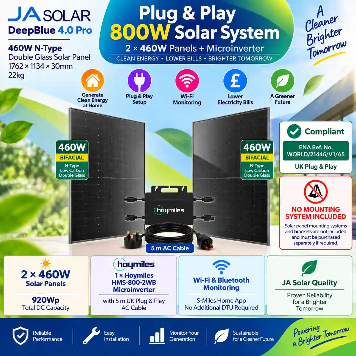 Plug & Play 800W Solar System with 2 × 460W Panels + Microinverter
