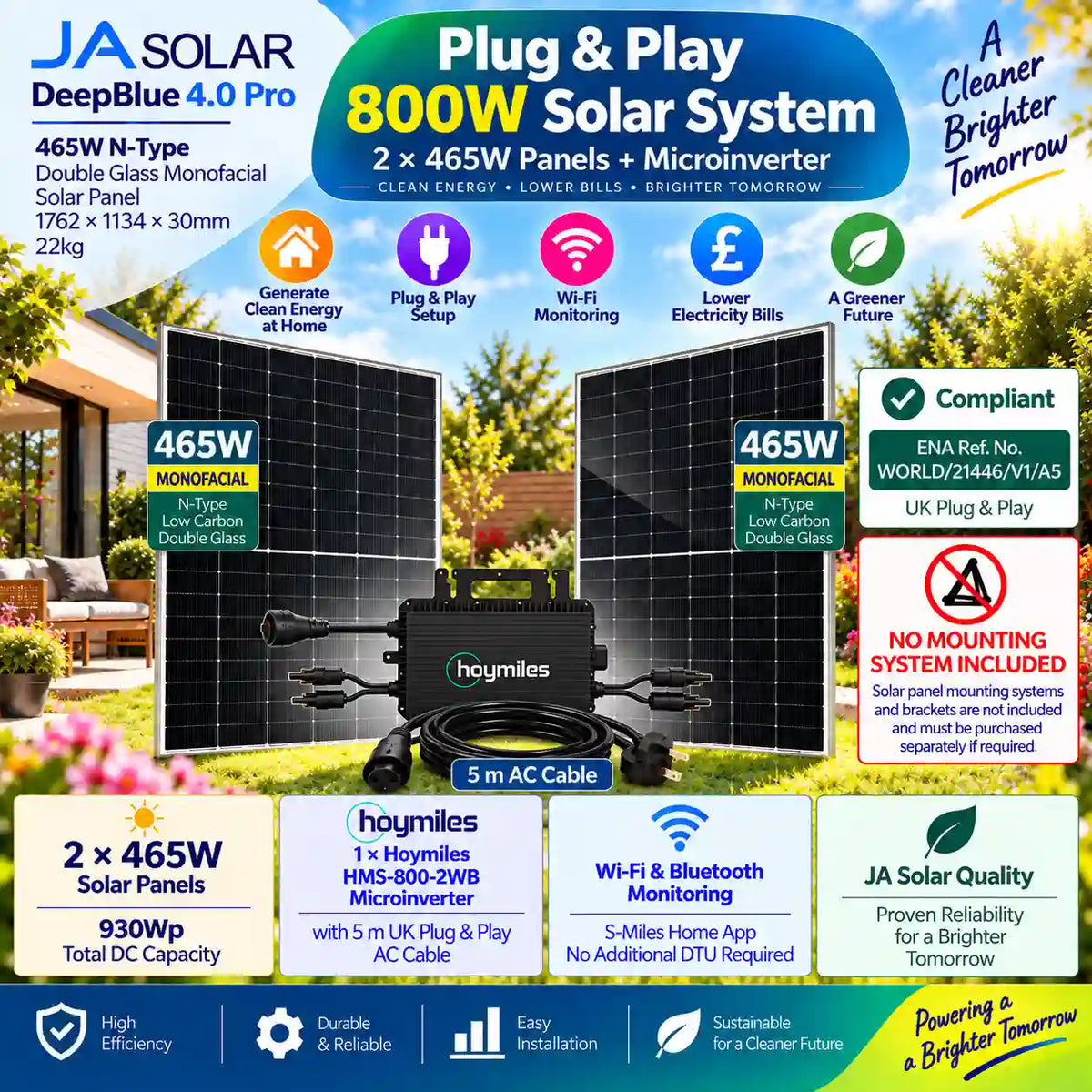 Plug & Play 800W Solar System with 2 × 465W Panels + Hoymiles HMS-800-2WB