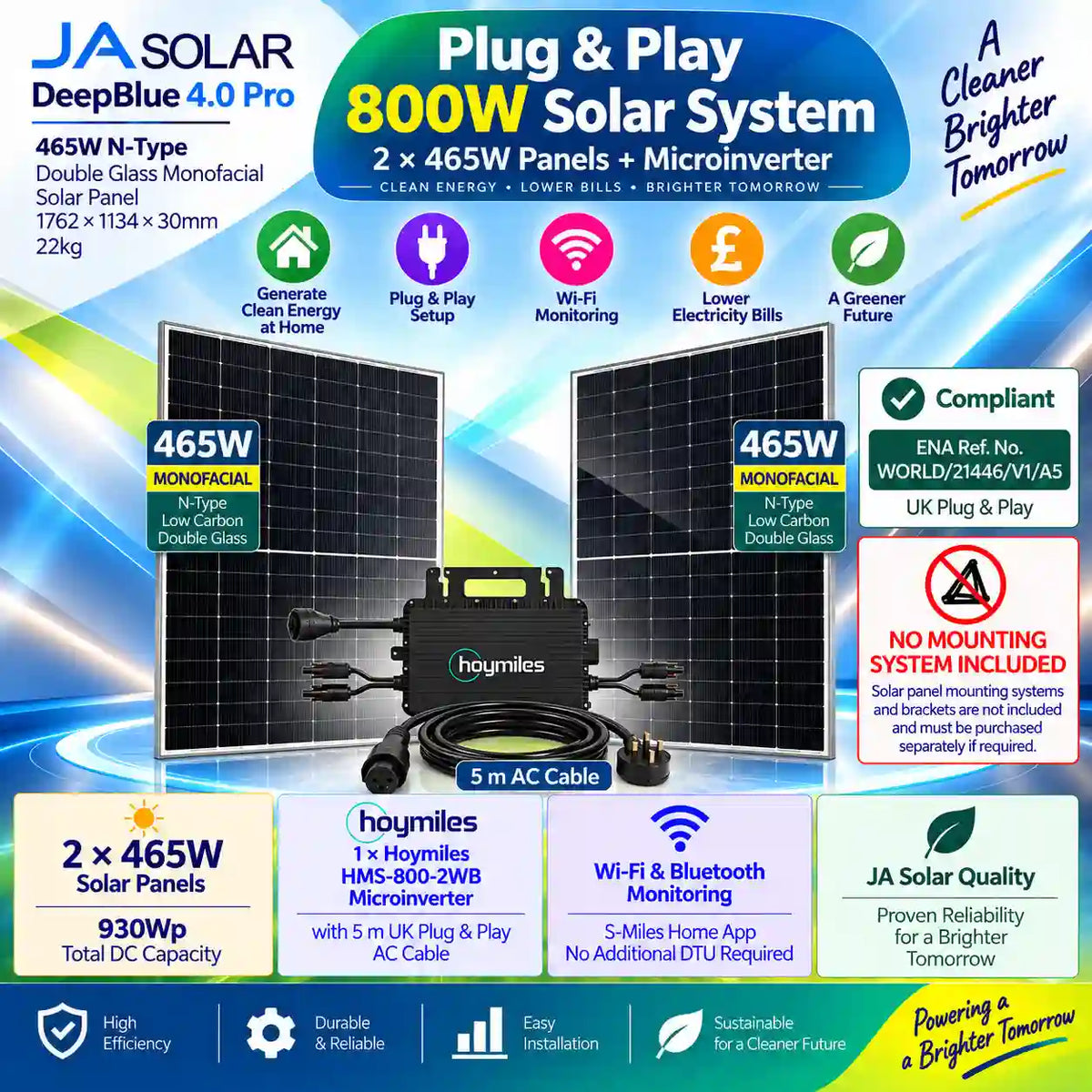 Plug & Play 800W Solar System with 2 × 465W Panels + Hoymiles HMS-800-2WB