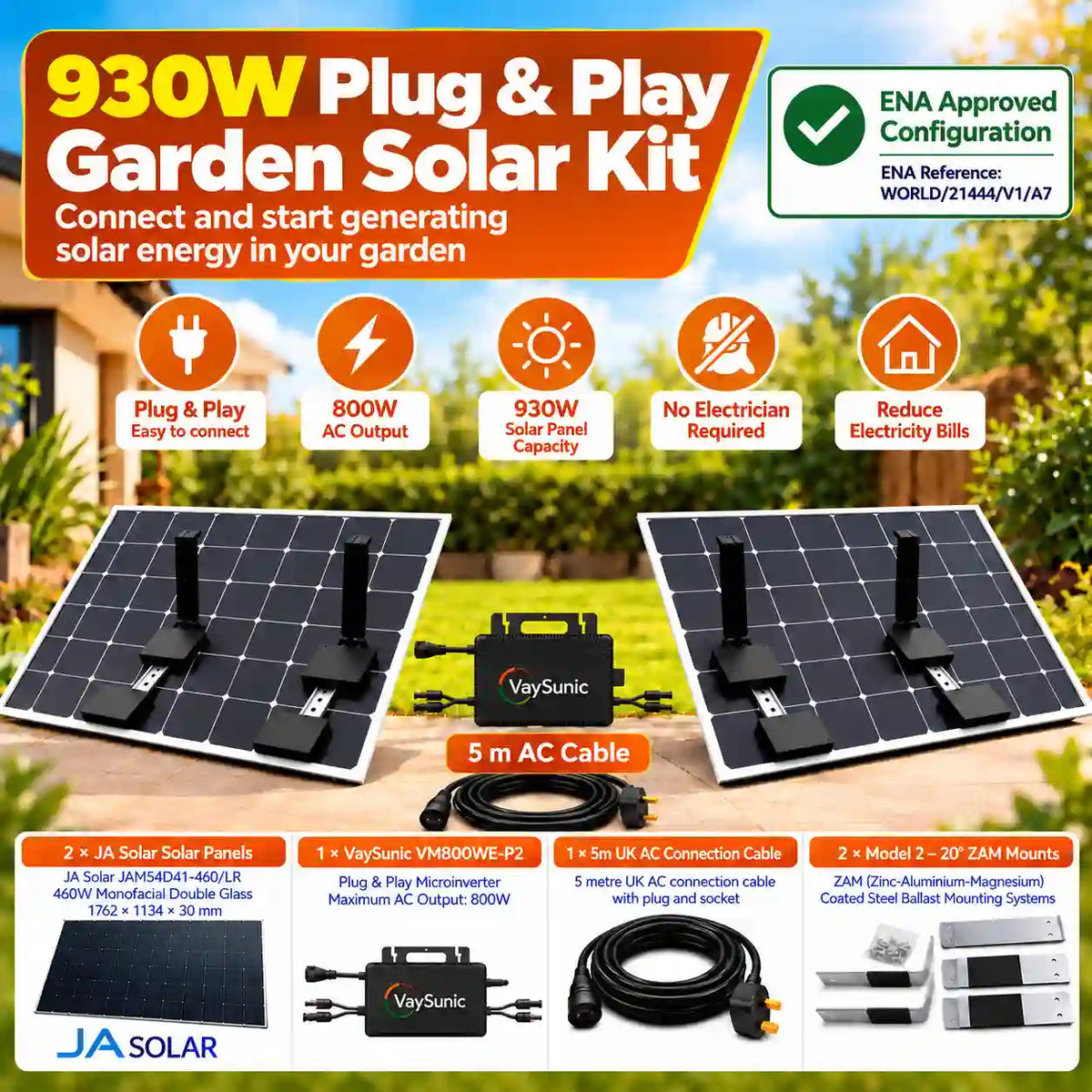 Plug & Play 800W Garden Solar System + 2 × 465W Panels + VM800WE-P2 + Mounts